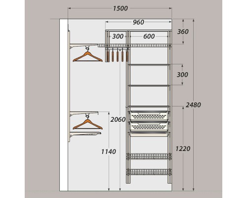 Гардеробная система в нишу спальни